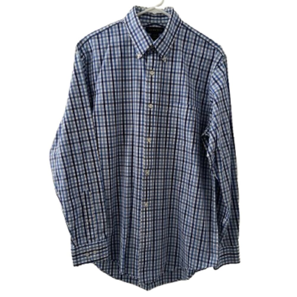 NWOT Land's End Men's Blue Gingham Long-Sleeve Shirt - Men's Medium / 15" Neck